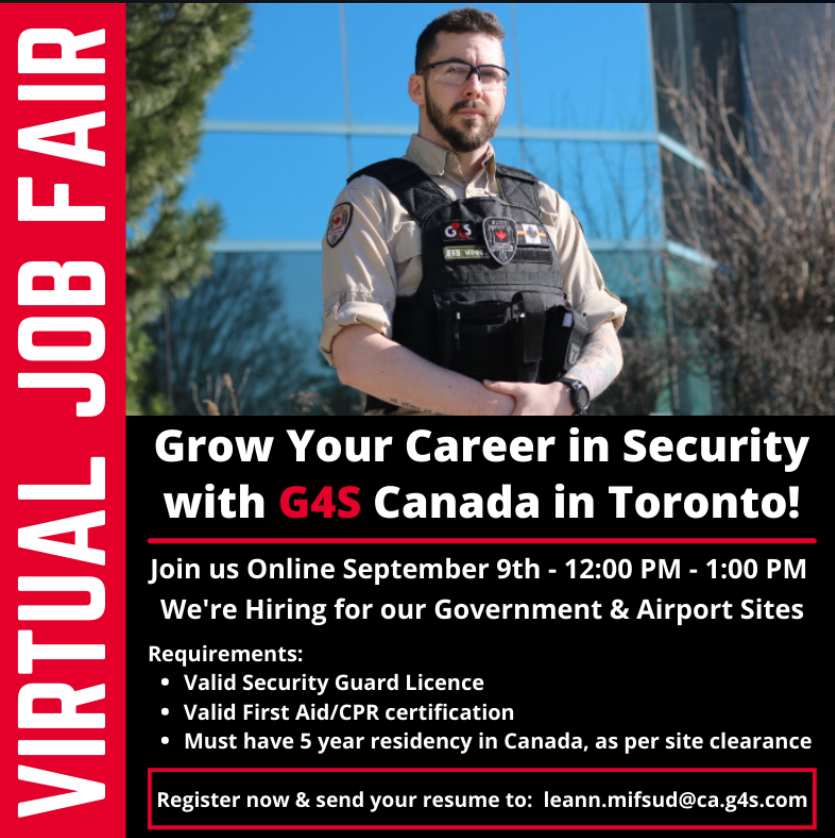 Security Guard (Government Sites) Virtual Job Fair - Thursday September 9th - 12pm to 1pm