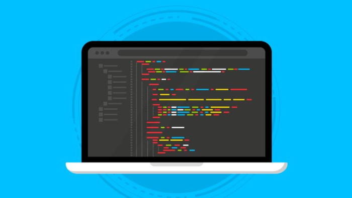 An open computer screen with lines of complex code.