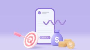 10 Jobs You Can Do With Your iPhone in 2023 - An smartphone with APPLY button and the screen, an arrow pointing up and a stock of coins.