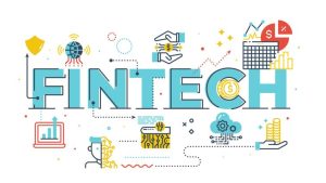 10 Skills You Need For A Fintech Career - FINTECH in large letters with related symbols including a dollar sign and computer tech.