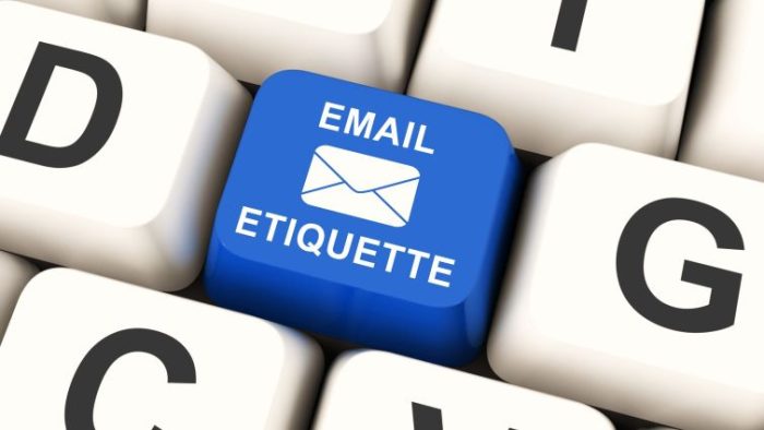 4 Email Etiquette Tips for Securing Job Interviews - a close up of a computer keyboard with a blue key that reads EMAIL ETIQUETTE in bright white letters.