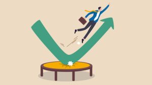 How to Overcome Job Hopping on Your Resume - a business person bouncing off a trampoline has they head to their next job opportunity.