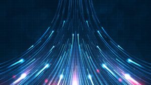 The Future of Data Science - a stream of data rocketing upwards into a bright future.