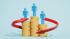 7 Reasons Why Employee Turnover is so Expensive - an outline of business people standing on growing stacks of money with arrows circling around them.