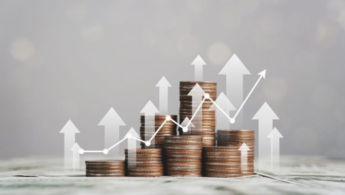 Finance Management For Freelancers - a stack of coins at various heights as income levels increase and decrease.