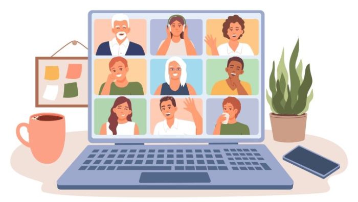 The Digital Transformation of Employee Engagement - employees on a virtual meeting engaged in work.
