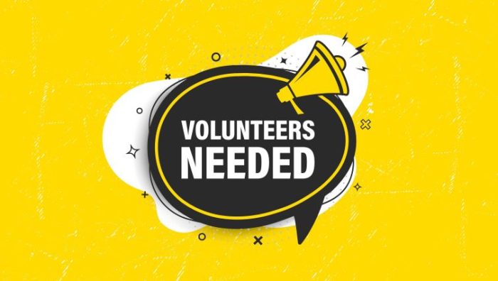 6 Tips For Finding The Right Volunteer Role - the words volunteers needed written in big letters against a bright background.