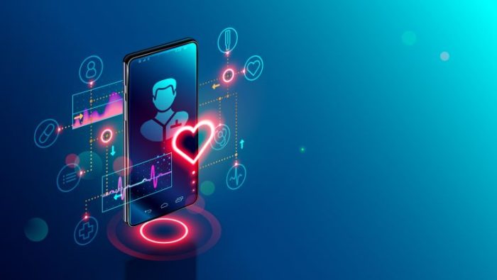 AI and Wellbeing - 7 Ways To Improve Employee Wellness and Performance - a phone with images of digital health and wellness support options.