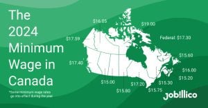 The 2024 Minimum Wage in Canada - a map of Canada with all the 2024 minimum wage increases.