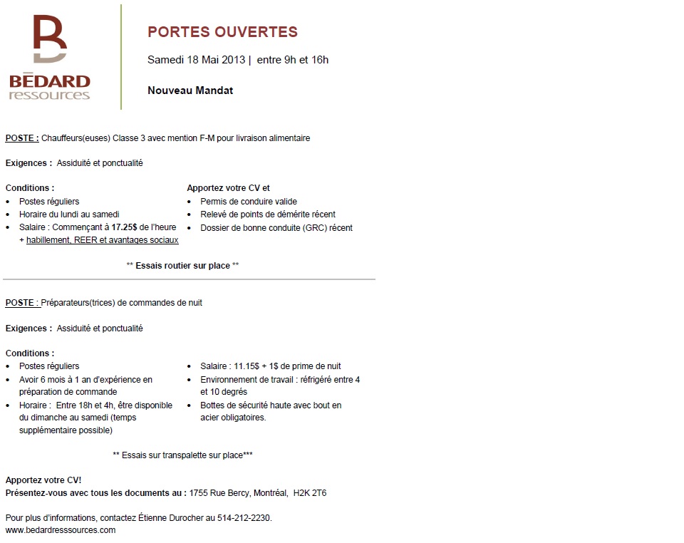 JOURNÉE PORTES OUVERTES – SAMEDI LE 18 MAI 2013, de 9h à 16h