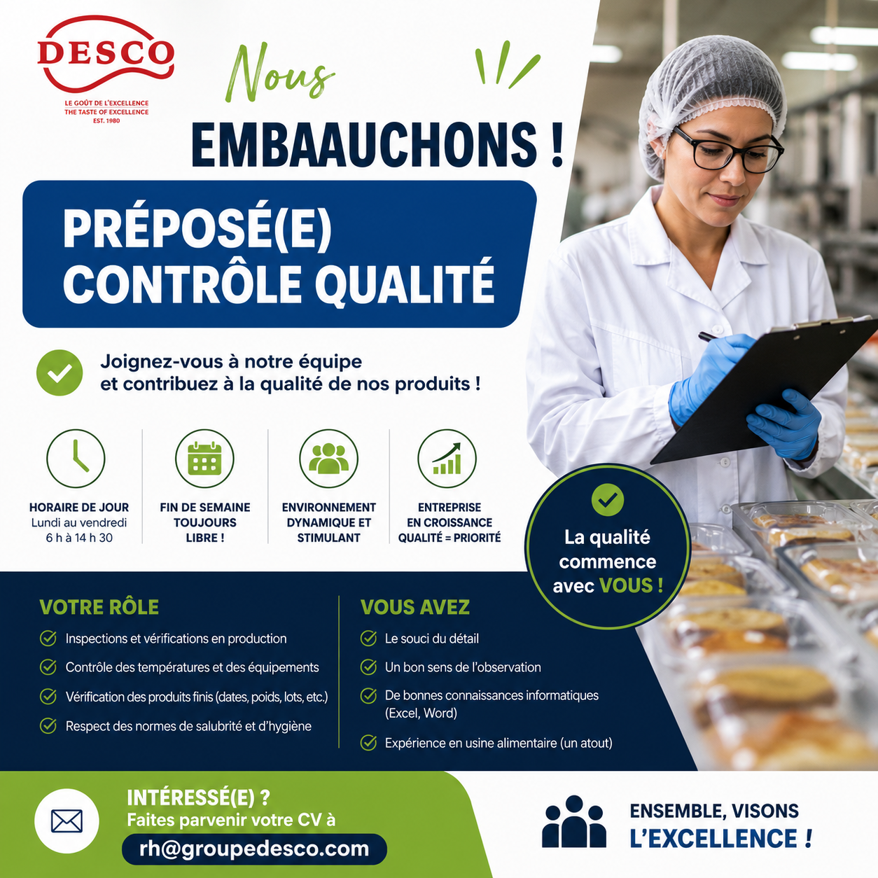 Nous embauchons! Préposé(e) contrôle qualité