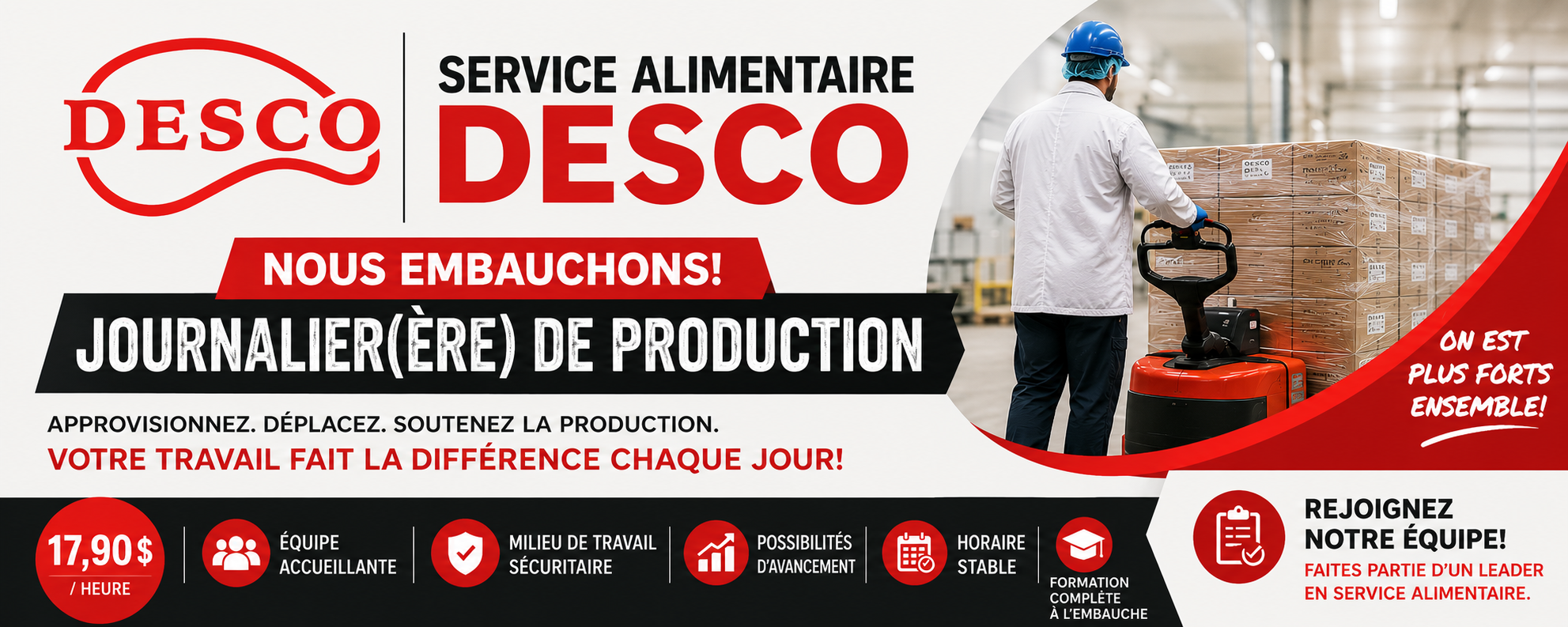 Nous embauchons! Journalier(ère) de production - Approvisionnement